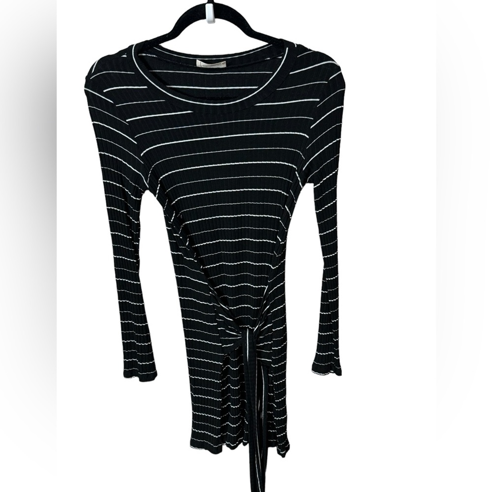 Every Black with White Stripe Ribbed Bodycon Tie-Wrap Dress Size Medium Mini